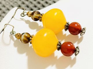 Vintage Glass & Yellow Bakalite Drop Earrings