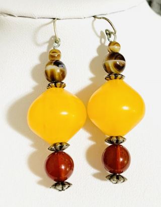 Vintage Glass & Yellow Bakalite Drop Earrings 2