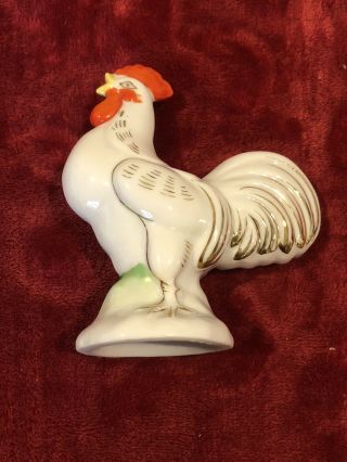 Vintage Rooster chicken 3 Figurines White Gold trim 2
