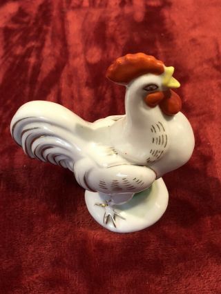 Vintage Rooster chicken 3 Figurines White Gold trim 3