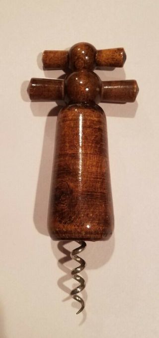 Vintage Wooden Wood Cork Screw Corkscrew Wine Bottle Opener Double Action