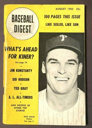 Vintage Baseball Digest Dick Sisler August 1950 Vol 9 No 8