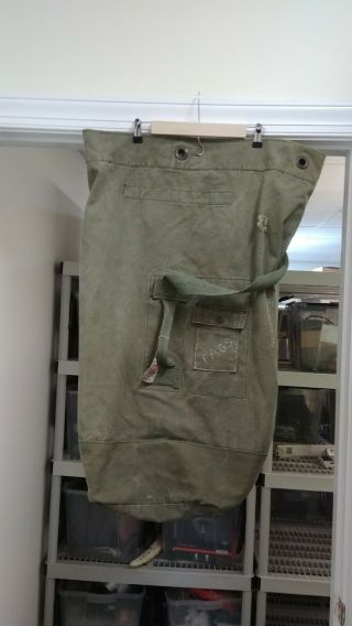 Vintage Vietnam Era Us Army Canvas Duffel Bag Od Green Military Issue