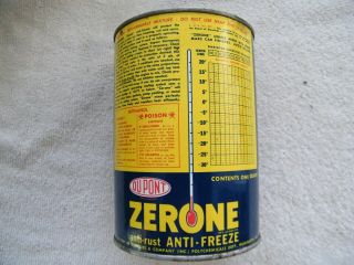 Vintage DUPONT ZERONE ANTIFREEZE CAN anti - freeze 1qt empty tin can gas & oil 3