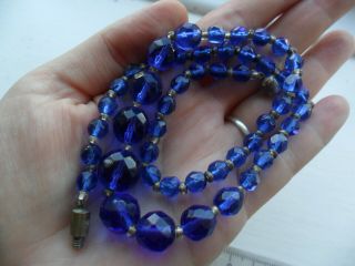 Vintage Jewellery Glass Beads Necklace Art Deco Bristol Blue Colour Faceted