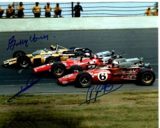 Bobby Unser,  Mario Andretti And A.  J.  Foyt Signed Autographed Indy 500 Photo
