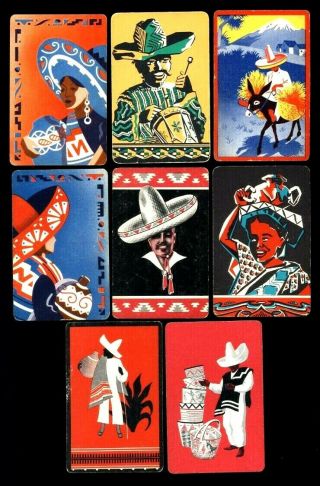 8 Vintage Listed Swap Playing Cards Mexican Men & Women Large Somberos Donkey