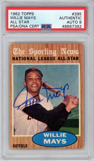 1962 Topps Autograph Psa/dna 8 Willie Mays 395 As Signed Baseball Card Giants