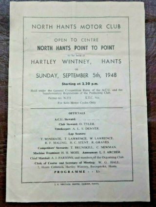 1948 Scramble Race Racing Programme 1948 Vintage Hartley Witney - E Cheney - Vmcc