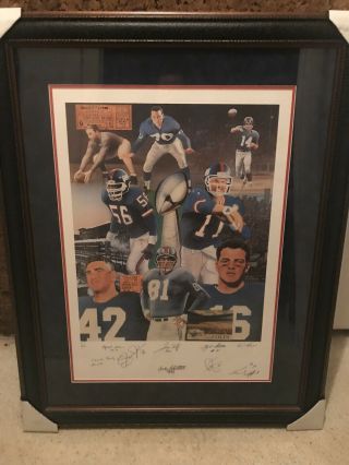 Ny Giants Greats Signed/numbered Lithograph By 9 W/jsa
