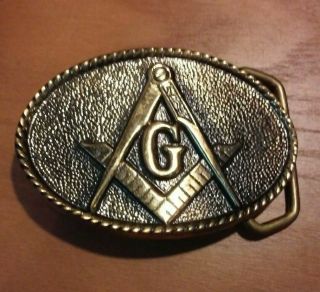 Vintage Masonic Mason Freemasons 1978 Solid Brass Belt Buckle Made By Bts