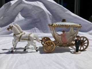 Vintage Wilton Wedding Cake Topper Carriage Horses (bride In Pink With Groom)