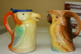 Vtg Czechoslovakian Pottery Czech Parrot Bird Pitchers Creamer Art Deco Era