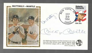 Mickey Mantle / Don Mattingly Galasso Signed Auto 1984 Envelope Clemente Stamp