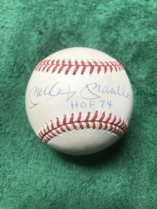 Mickey Mantle Autographed Baseball Hof 74