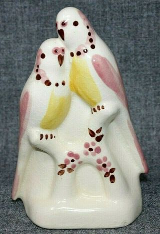 Vintage Morton Pottery Pink & Yellow Budgies Birds Wall Pocket Vase,  Charming