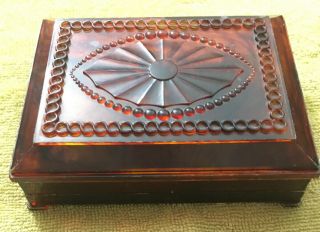 Vintage Celluloid Jewelry Box Sewing Case By The Dubois Company Amber With Lid J