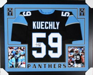 Luke Kuechly Signed Panthers 35 " X 43 " Custom Framed Jersey (jsacoa) Autographed