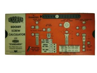 Vintage Unbrako Socket Screw Calculator Slide Rule Chart