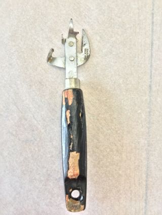 Vintage Can & Bottle Opener - Ekco Usa - Tool Steel Tempered,  Wood Handle,  Black