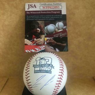 Ronald Acuna Braves Signed Auto 2018 Nl Roy Baseball Signed Under Logo Jsa