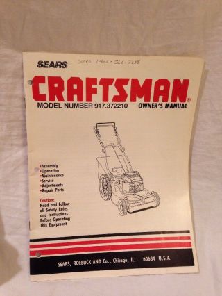 Vintage Craftsmen Lawnmower Manuals Riding And Push 917.  372210