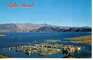 Aerial View - Lake Mead - Boats Docked At Marina - California - Vintage Postcard