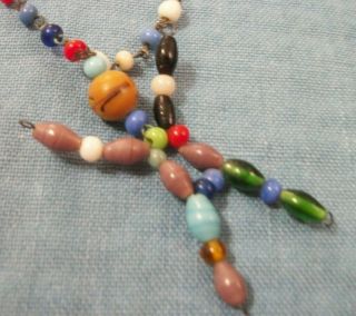 Vintage Malti Colored Tiny Glass Beads On Wire Necklace With Pendant India