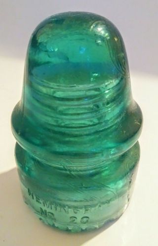Hemingray No.  20 Petticoat Aqua Blue Green Glass Insulator Patent May 2 1893 Vtg