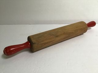 Vintage - 15” Wood Rolling Pin W/red Handles
