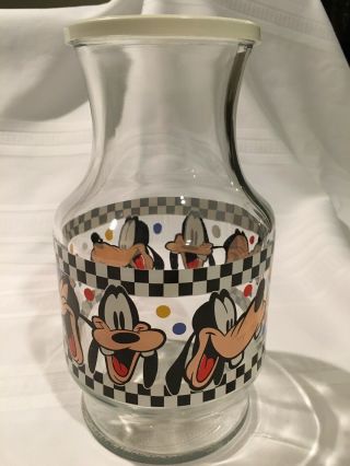 Vintage Disney Goofy Glass Juice Pitcher Carafe W/cover Anchor Hocking