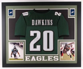 Brian Dawkins Signed Eagles 35 " X 43 " Custom Framed Jersey (jsa)