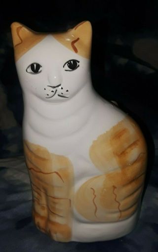 Vintage White And Yellow Tabby Cat Ceramic Figurine Container Cost Plus,  Inc
