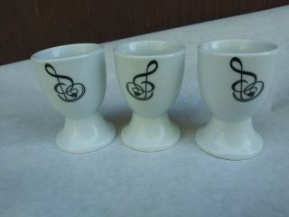 Set Of 3 Vintage White Porcelain Egg Cups Music Design