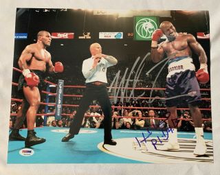 Mike Tyson Evander Holyfield Dual Signed 11x14 Photo Bite Fight Psa Dna