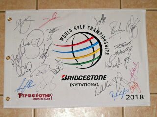 2018 Wgc Bridgestone Pga Tour Golf Flag Signed 23 Jordan Spieth Gary Woodland