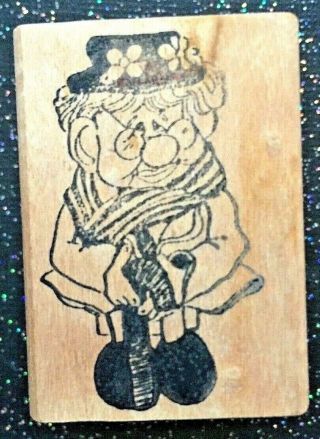 Vintage Rubber Stamp " Sitting Grandma W/ Cane " By Impressions In Ink