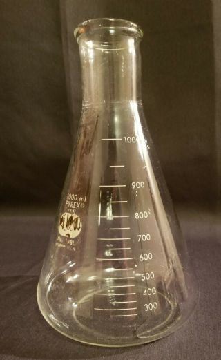 Vintage Pyrex 1000 Ml Wide Mouth Erlenmeyer Conical Flask No.  1980 9 Stopper