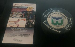 Gordie,  Marty & Mark Howe Signed Hartford Whalers Hockey Puck Jsa Authenticated
