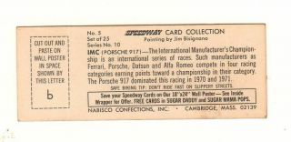 Vintage 1973 Nabisco SUGAR DADDY Speedway Card 5 IMC Porsche 917 Gulf Race Car 2