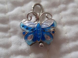 Vintage Sterling Silver Guilloche Enamel Butterfly Charm Pendant