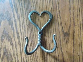 Vintage Metal Heart Shaped Hook Wall Hanger Coat,  Clothes 6 " X 3 1/2 "