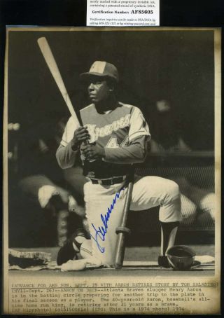 Hank Aaron Psa Dna Autograph 8x10 1974 Wire Photo Hand Signed Authentic