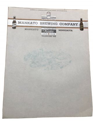 Vintage Kato Beer Mankato Brewery Co Beer Paper Stationary Letterhead Mankato Mn