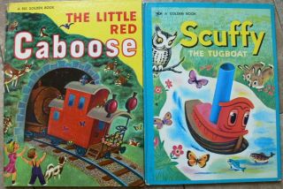 2 Vintage Golden Books Scuffy The Tugboat,  The Little Red Caboose