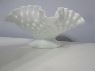 Vintage White Milk Glass Hobnail Ruffled Candy Dish 8.  5 " In Diameter