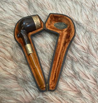 Vintage Tobacco Pipe And Case Jd Pipe French Briar Case - Pipe Broken - Tobacciana