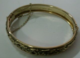Vintage Whiting & Davis Hinged Cuff Bracelet W Applied Leaves Design