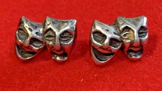 Vintage Sterling Silver 9mm Comedy Tragedy Post Stud Earrings