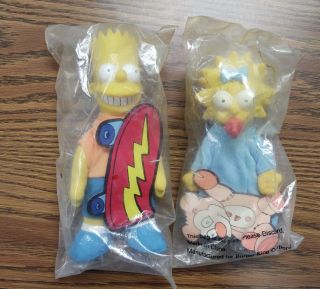 Vintage 1990 The Simpsons Plush Dolls Burger King Toys Bart & Maggie